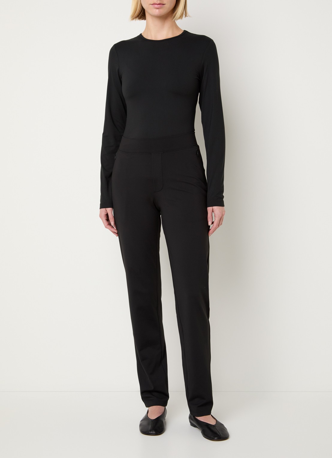 Ninepine High waist slim fit broek met ritszakken - voorkant 3 zwart