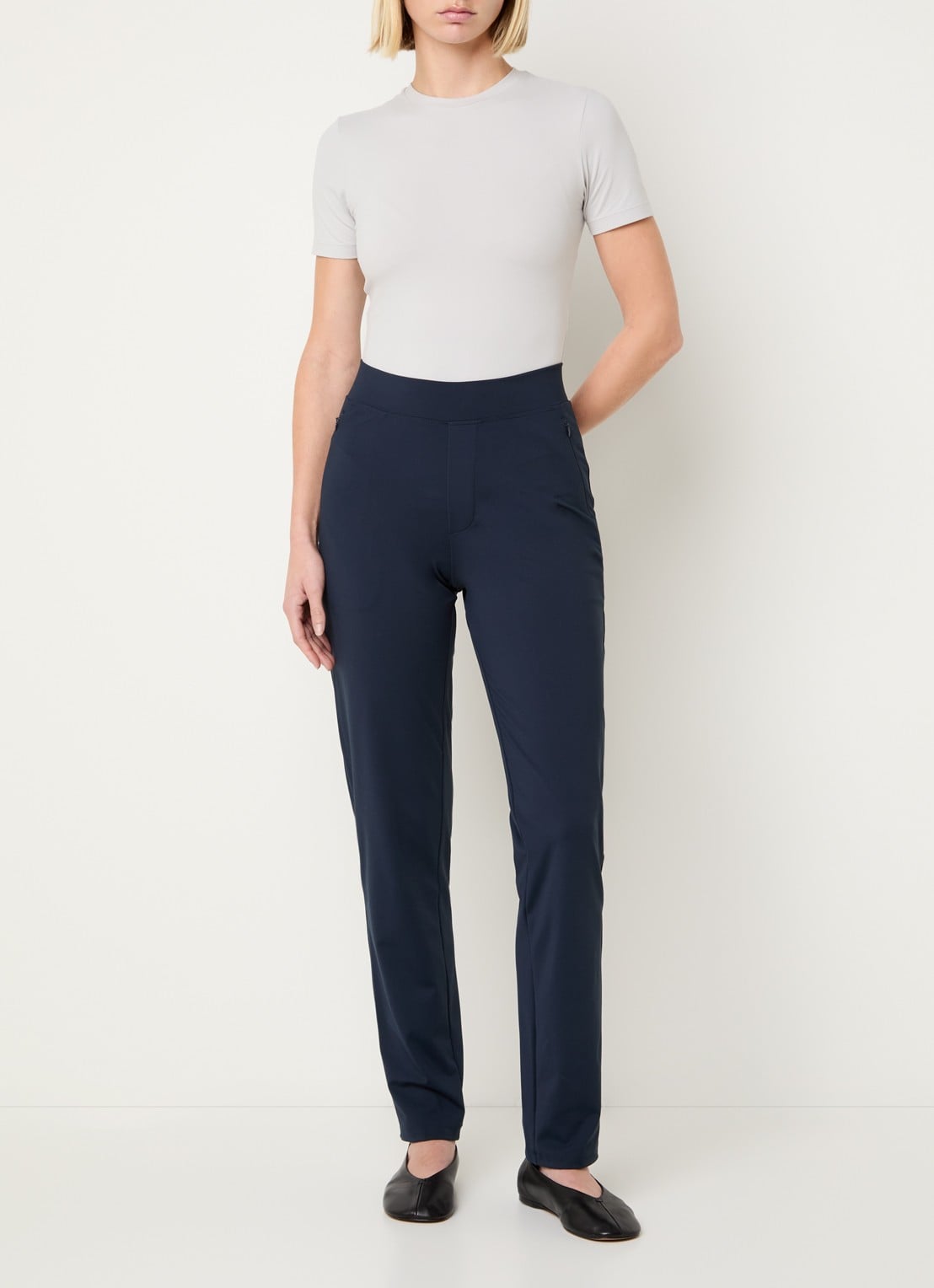 Ninepine High waist slim fit broek met ritszakken - voorkant 6 donkerblauw