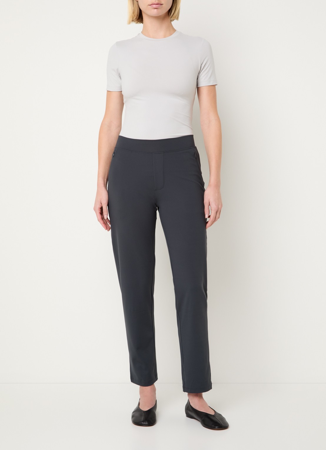 Ninepine High waist slim fit broek met ritszakken - voorkant 2 donkergrijs