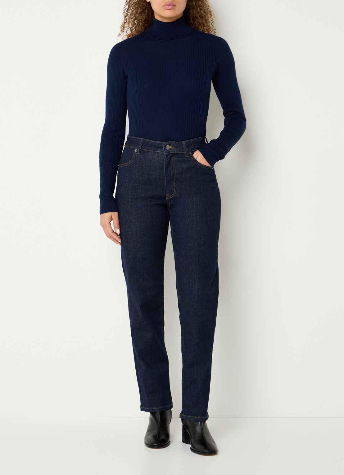 Ninepine High waist slim fit jeans met donkere wassing - voorkant 2 indigo
