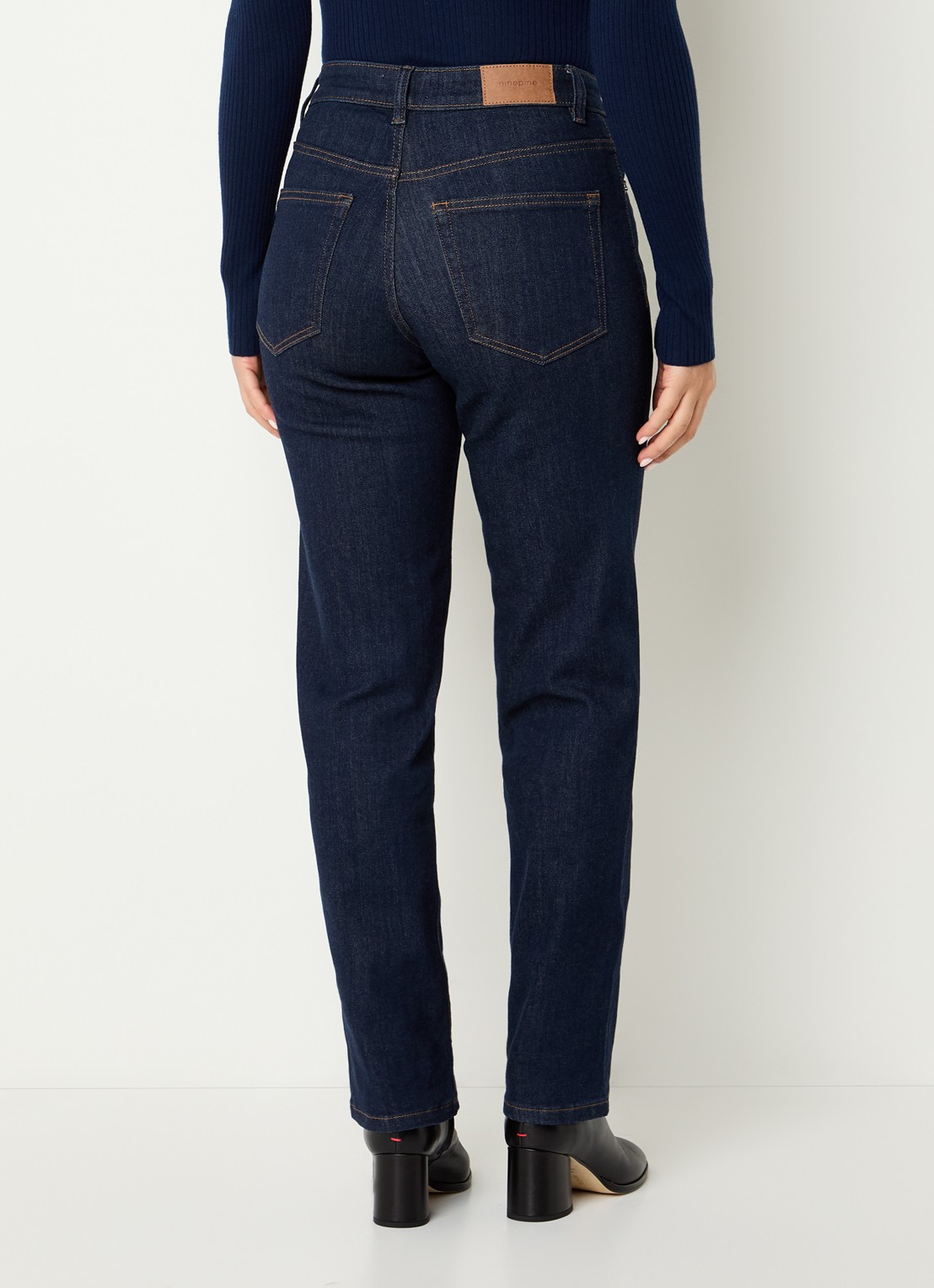Ninepine High waist slim fit jeans met gekleurde wassing - achterkant 2 donkerblauw