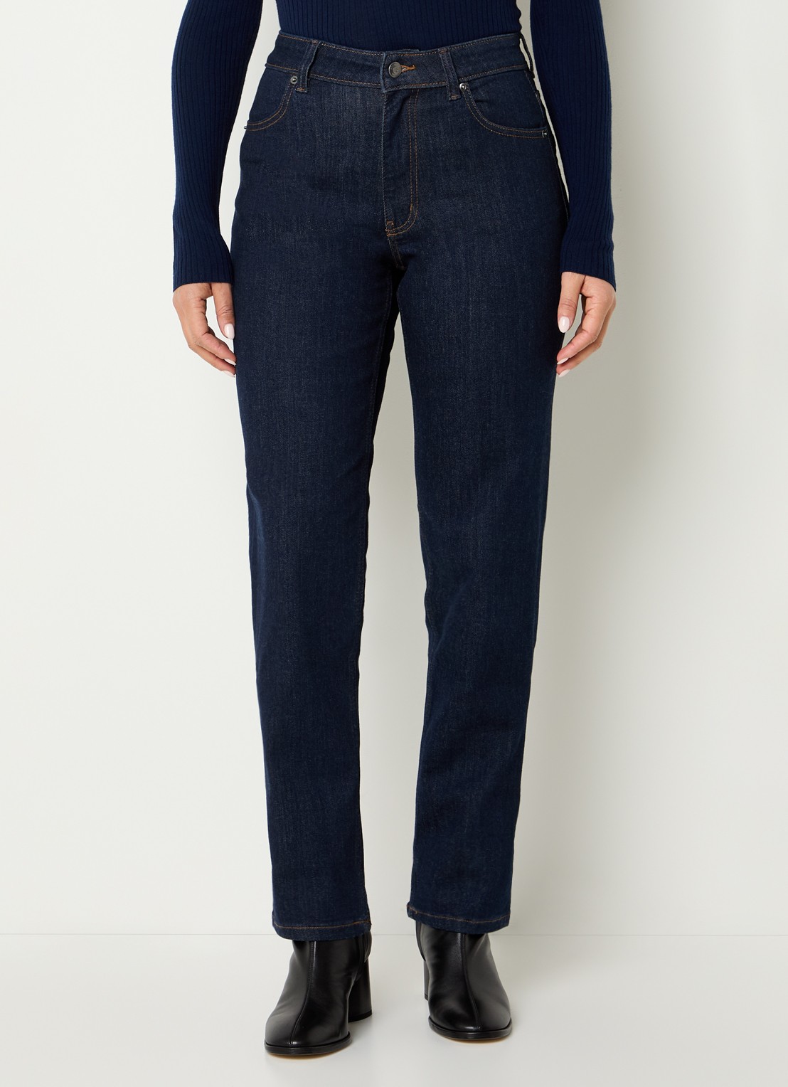 Ninepine High waist slim fit jeans met gekleurde wassing - detail donkerblauw