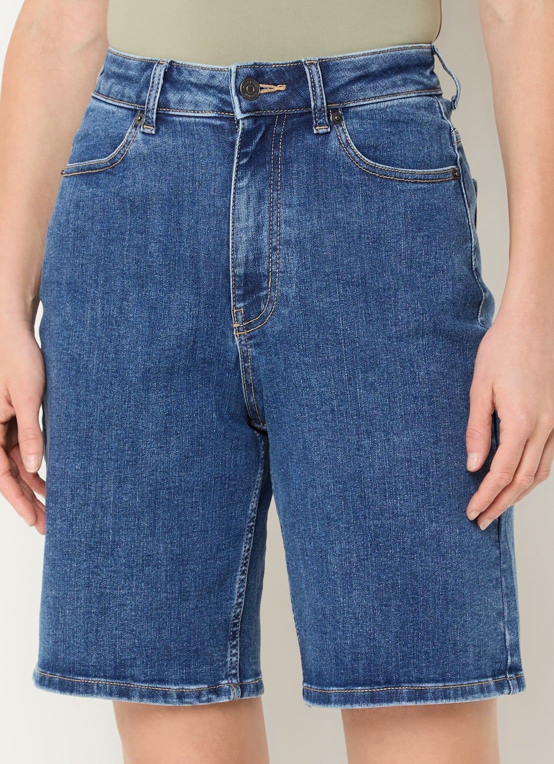 Ninepine High waist straight fit korte broek van denim - detail 4 indigo