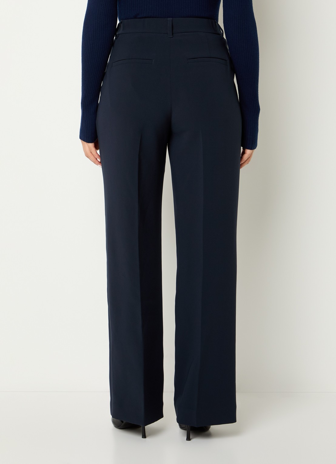 Ninepine High waist straight fit pantalon met persplooi - achterkant 4 donkerblauw