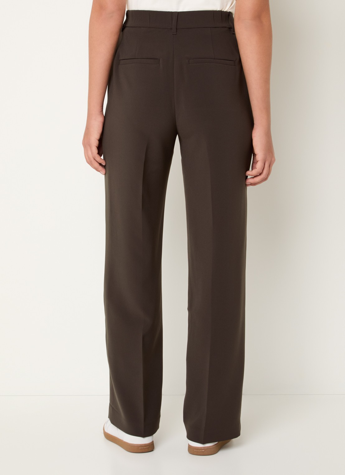 Ninepine High waist straight fit pantalon met steekzakken - achterkant donkerbruin