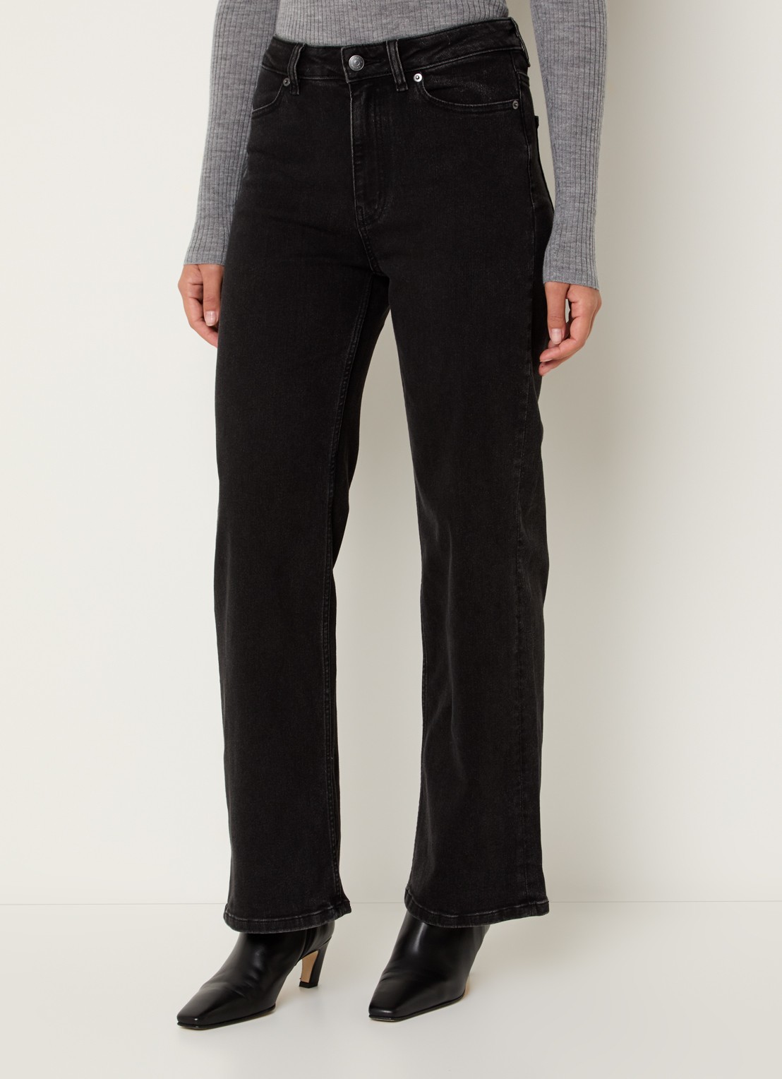Ninepine High waist straight leg jeans met gekleurde wassing - detail 4 zwart