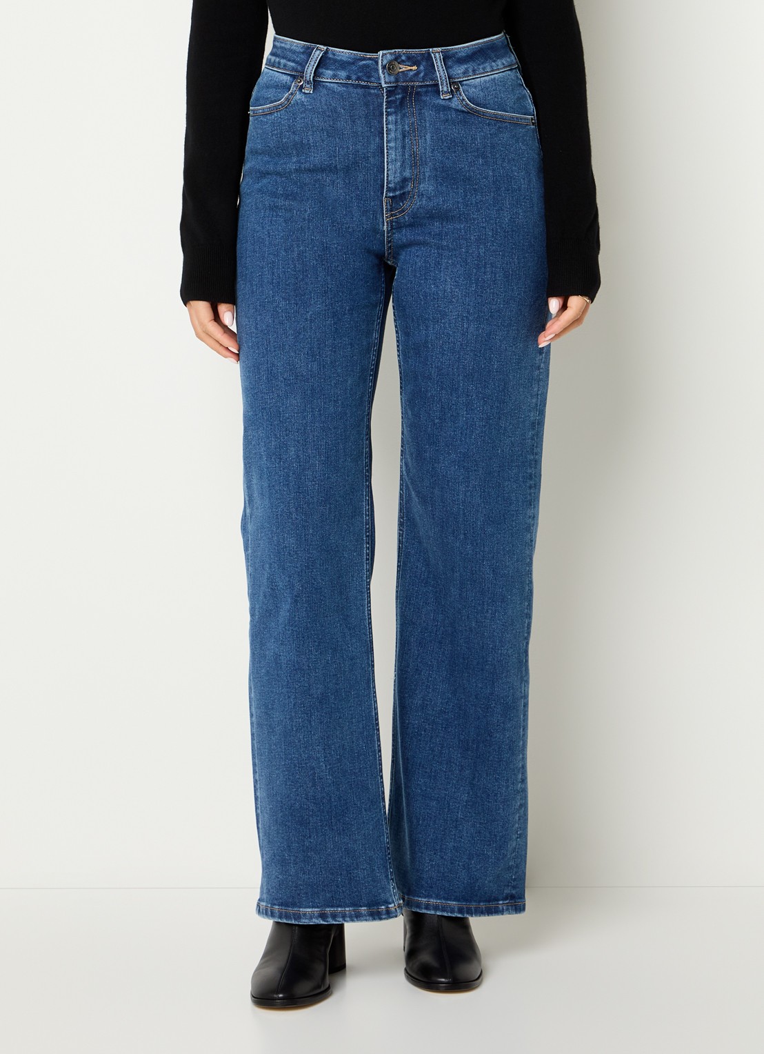Ninepine High waist straight leg jeans met stretch - detail indigo