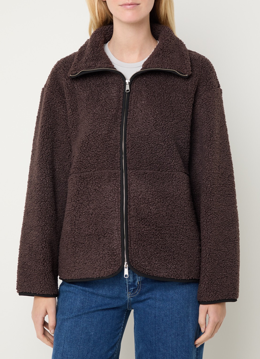 Ninepine Jack van fleece met ritszakken - detail 3 kastanjebruin