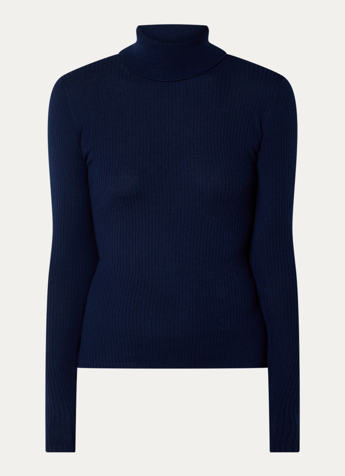 Ninepine Ribgebreide trui van merino wol met col - voorkant 2 donkerblauw