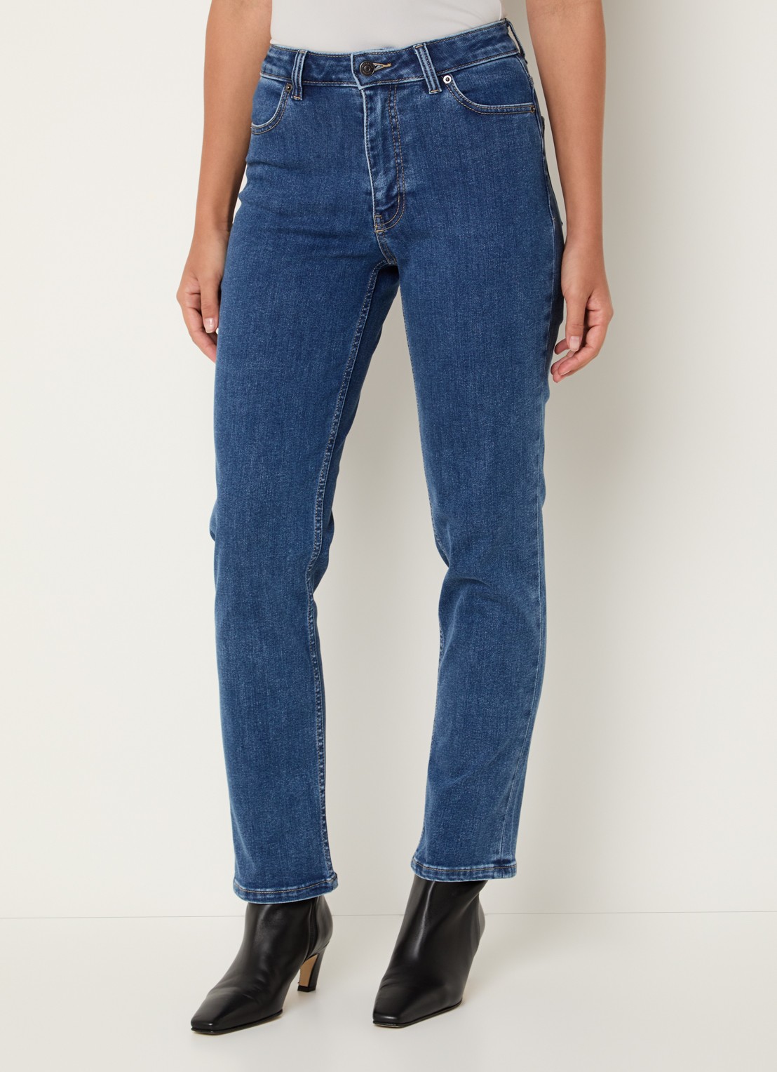 Ninepine Slim fit high waist jeans met medium wassing - detail 3 indigo
