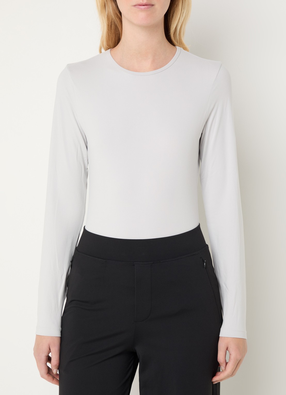 Ninepine Top van jersey met ronde hals - detail 4 lichtgrijs