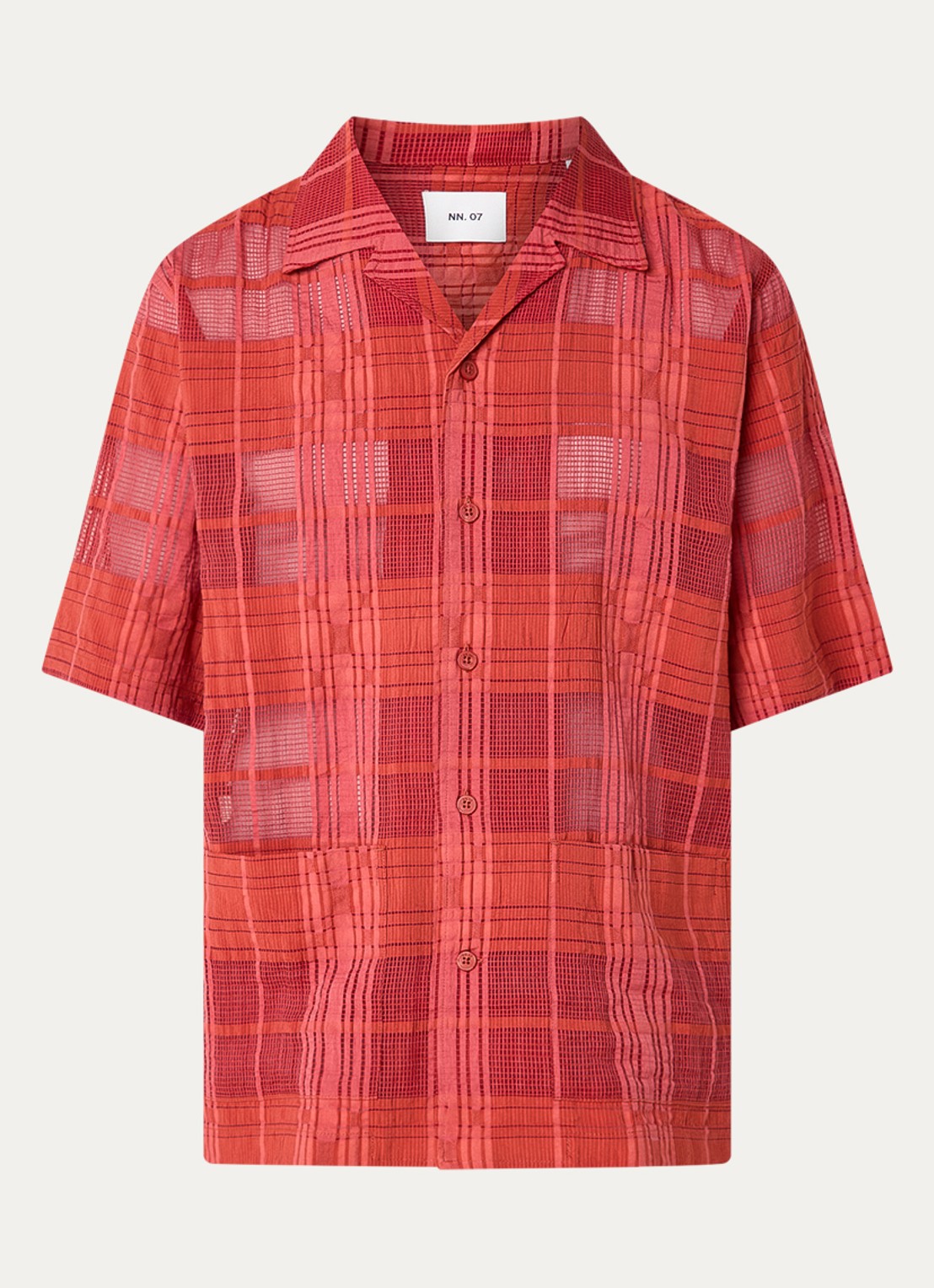 NN.07 Ben regular fit overhemd met opengewerkt dessin - voorkant 2 steenrood