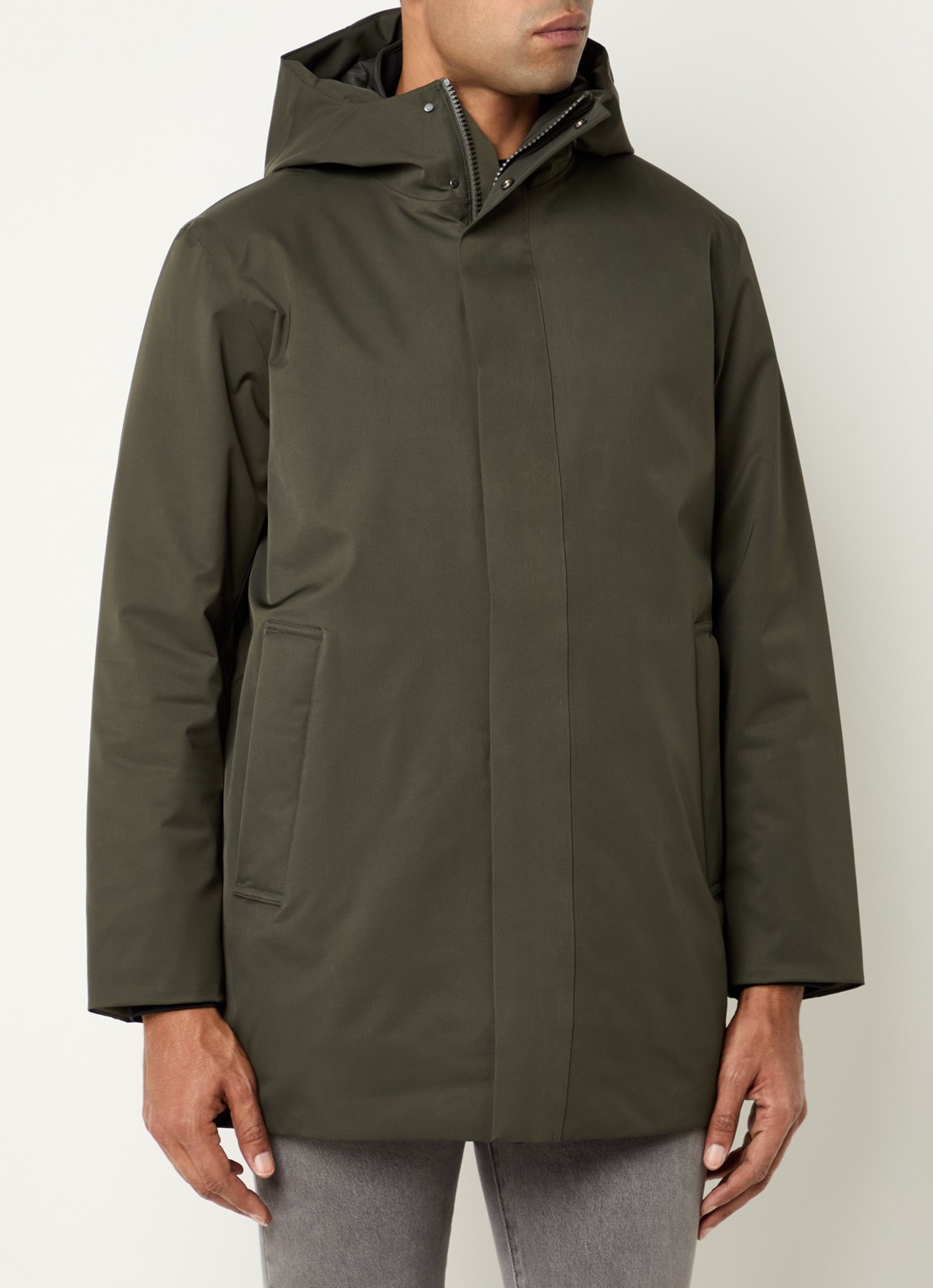 NN.07 Blake gewatteerde parka met capuchon en ritszakken  - detail bronsgroen