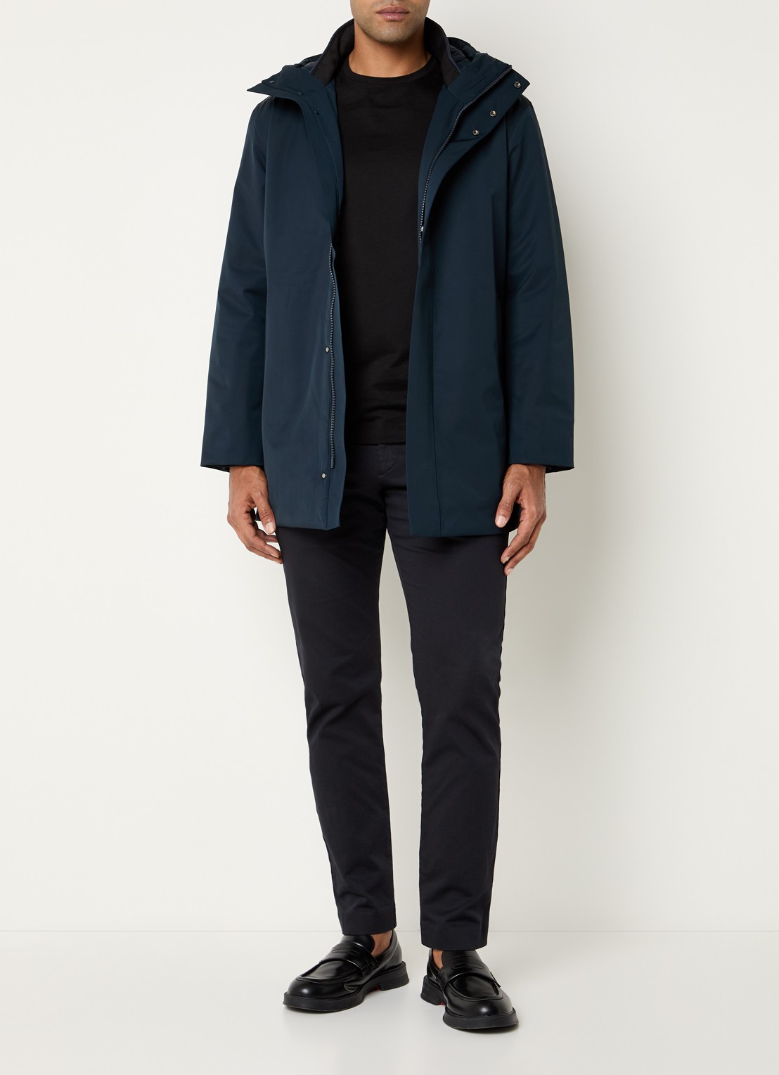 NN.07 Blake gewatteerde parka met capuchon en ritszakken  - voorkant 3 donkerblauw