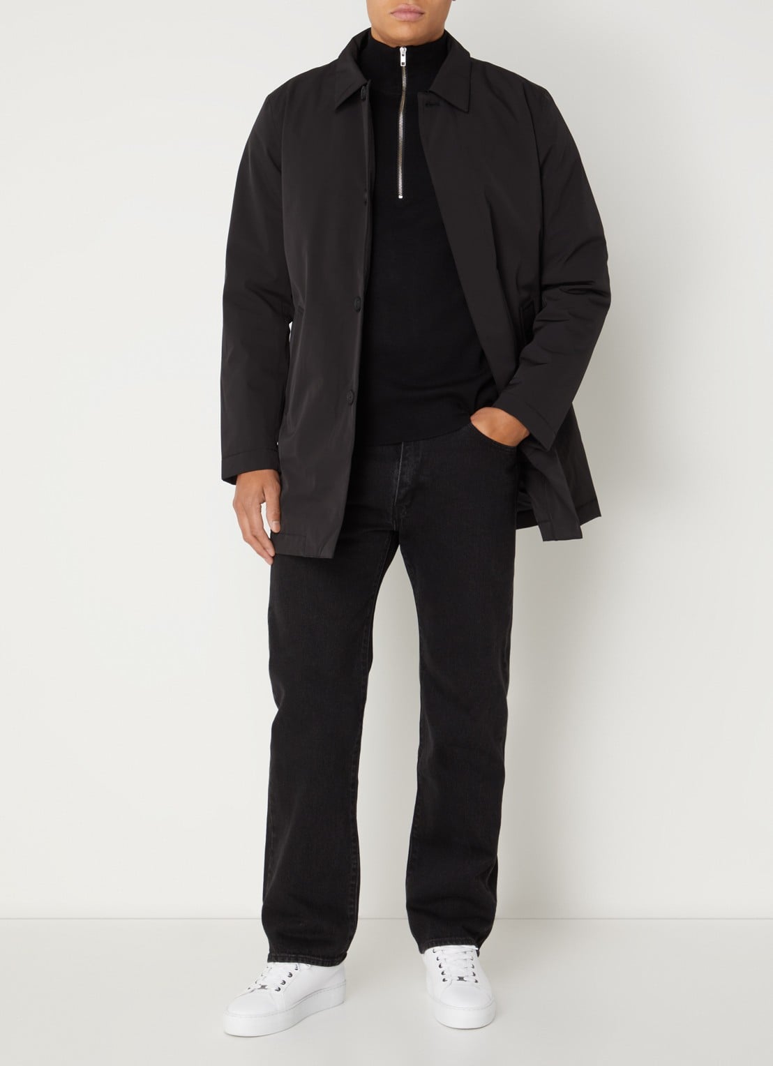 NN.07 Blake gewatteerde trenchcoat met uitneembare voering - voorkant 4 zwart
