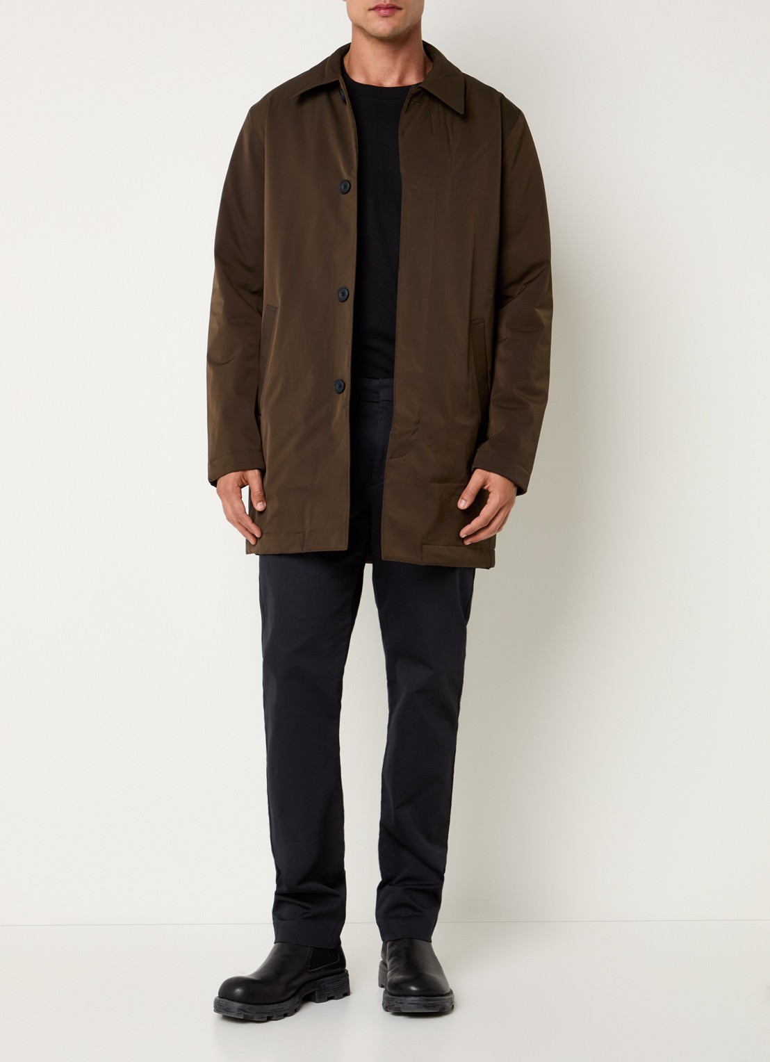 NN.07 Blake gewatteerde trenchcoat  met uitneembare voering - voorkant 3 donkerbruin