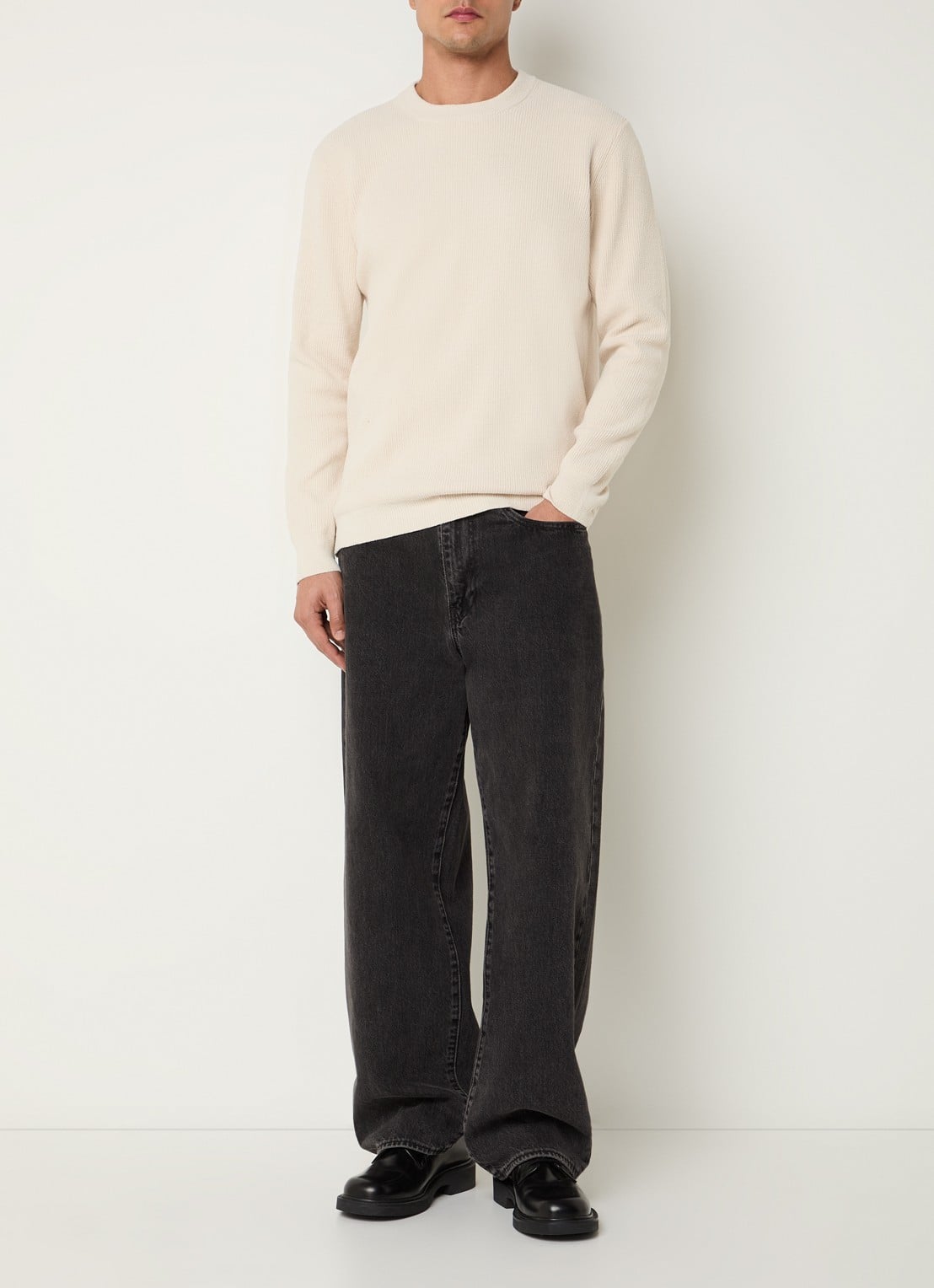 NN.07 Danny grofgebreide pullover met ronde hals - voorkant 3 ivoor