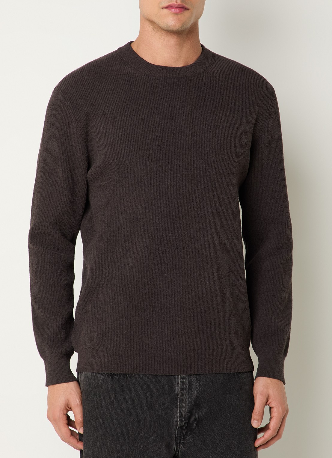 NN.07 Danny grofgebreide pullover met ronde hals - detail 3 donkerbruin