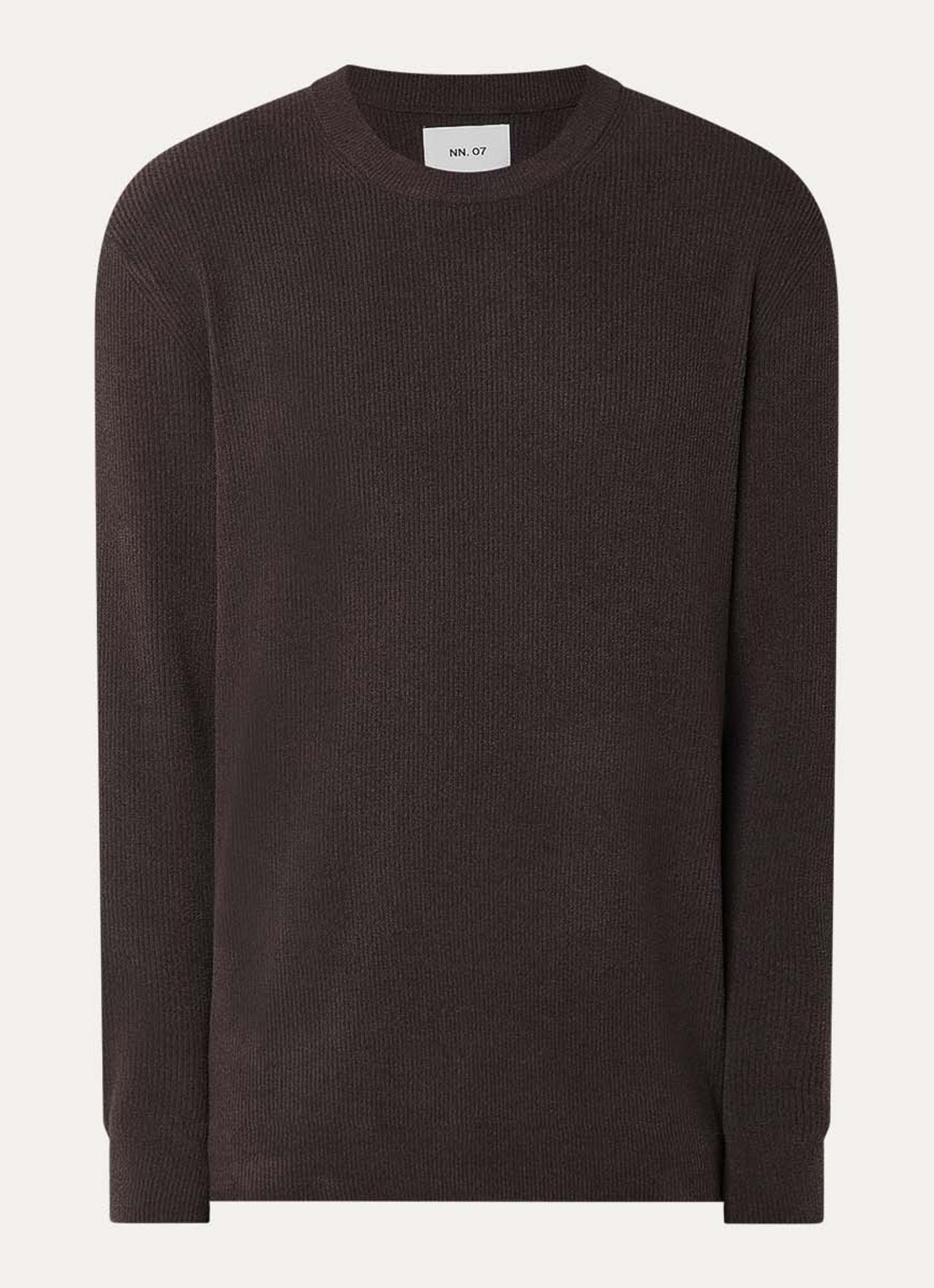 NN.07 Danny grofgebreide pullover met ronde hals - voorkant donkerbruin