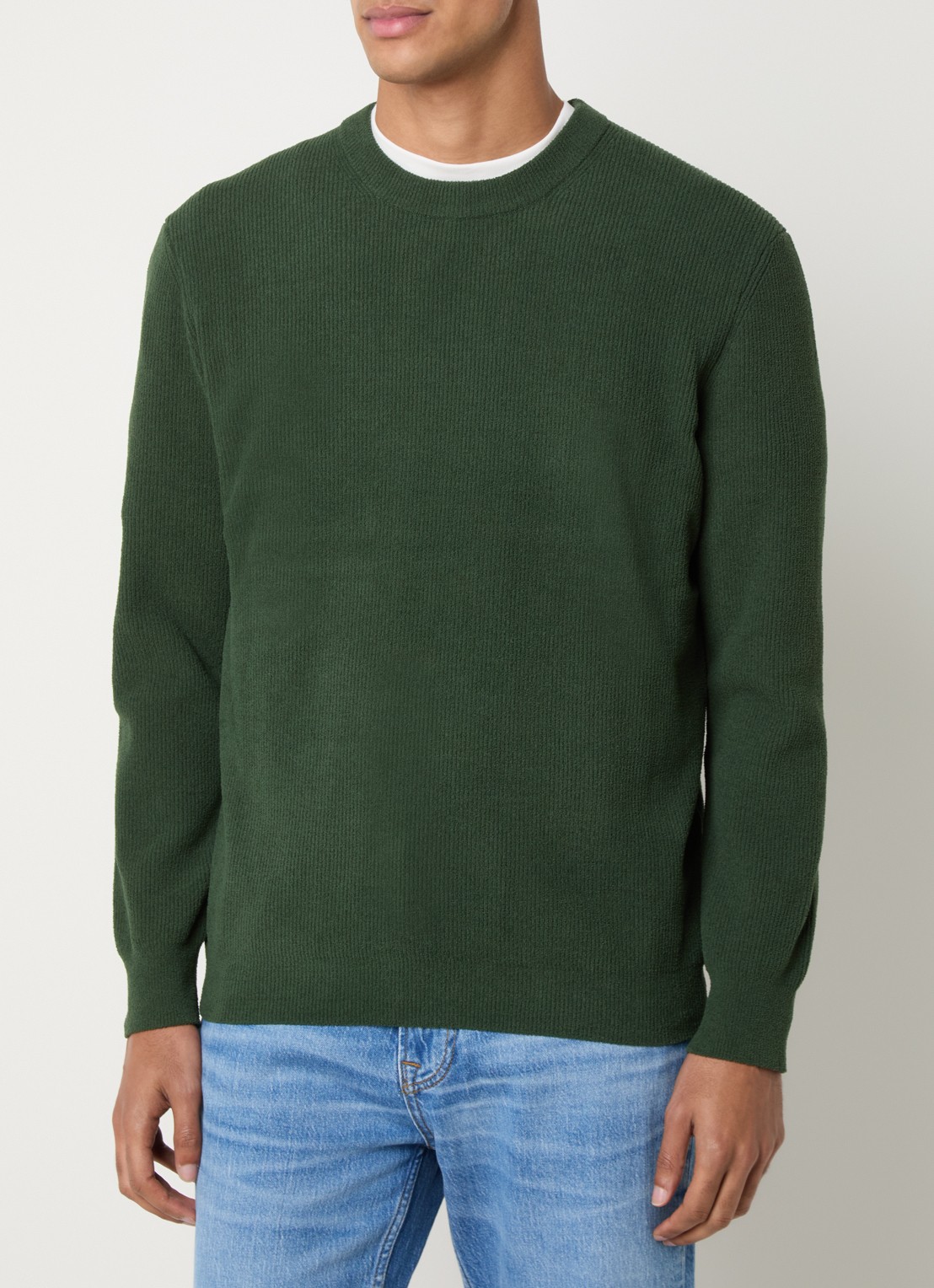 NN.07 Danny grofgebreide pullover met ronde hals - detail 4 groen