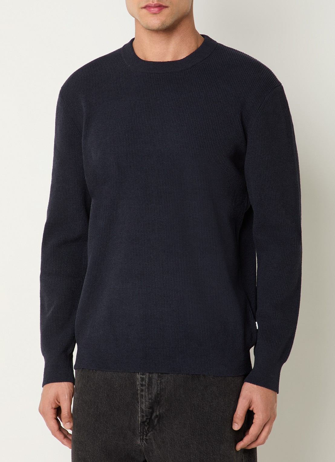 NN.07 Danny grofgebreide pullover met ronde hals - detail 4 donkerblauw