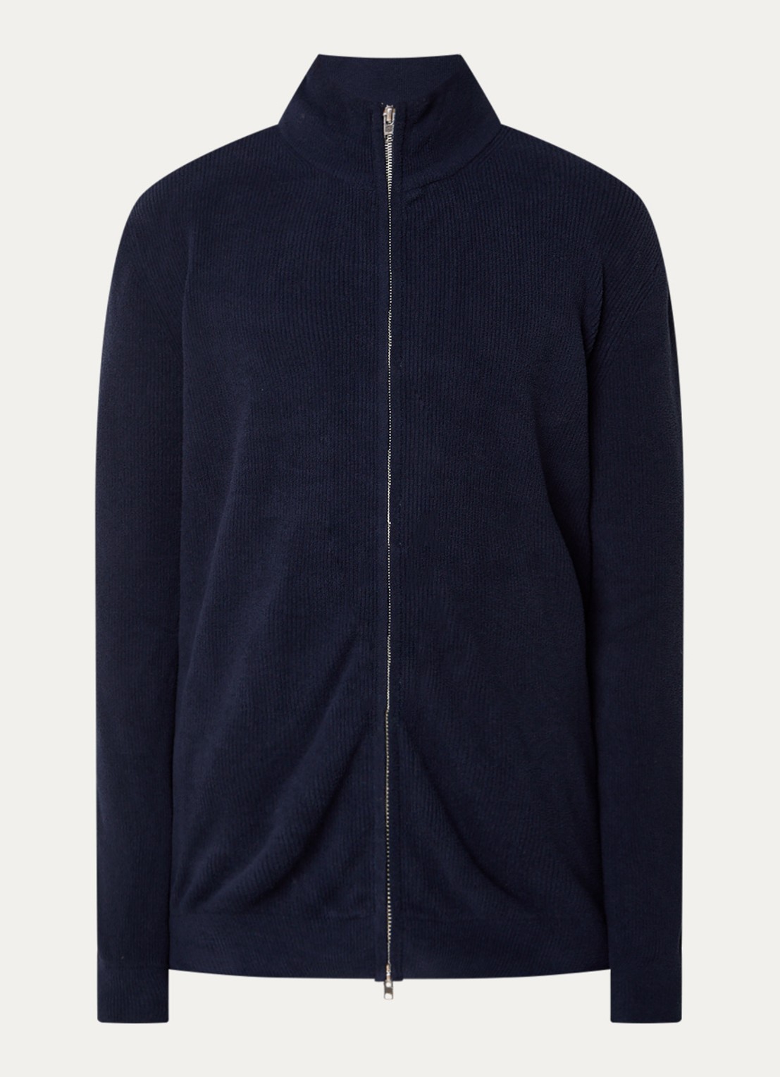 NN.07 Danny ribgebreid vest met opstaande kraag - voorkant indigo