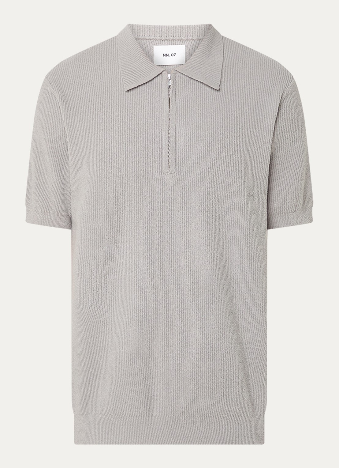 NN.07 Danny ribgebreide regular fit polo met halve rits - voorkant 3 grijs