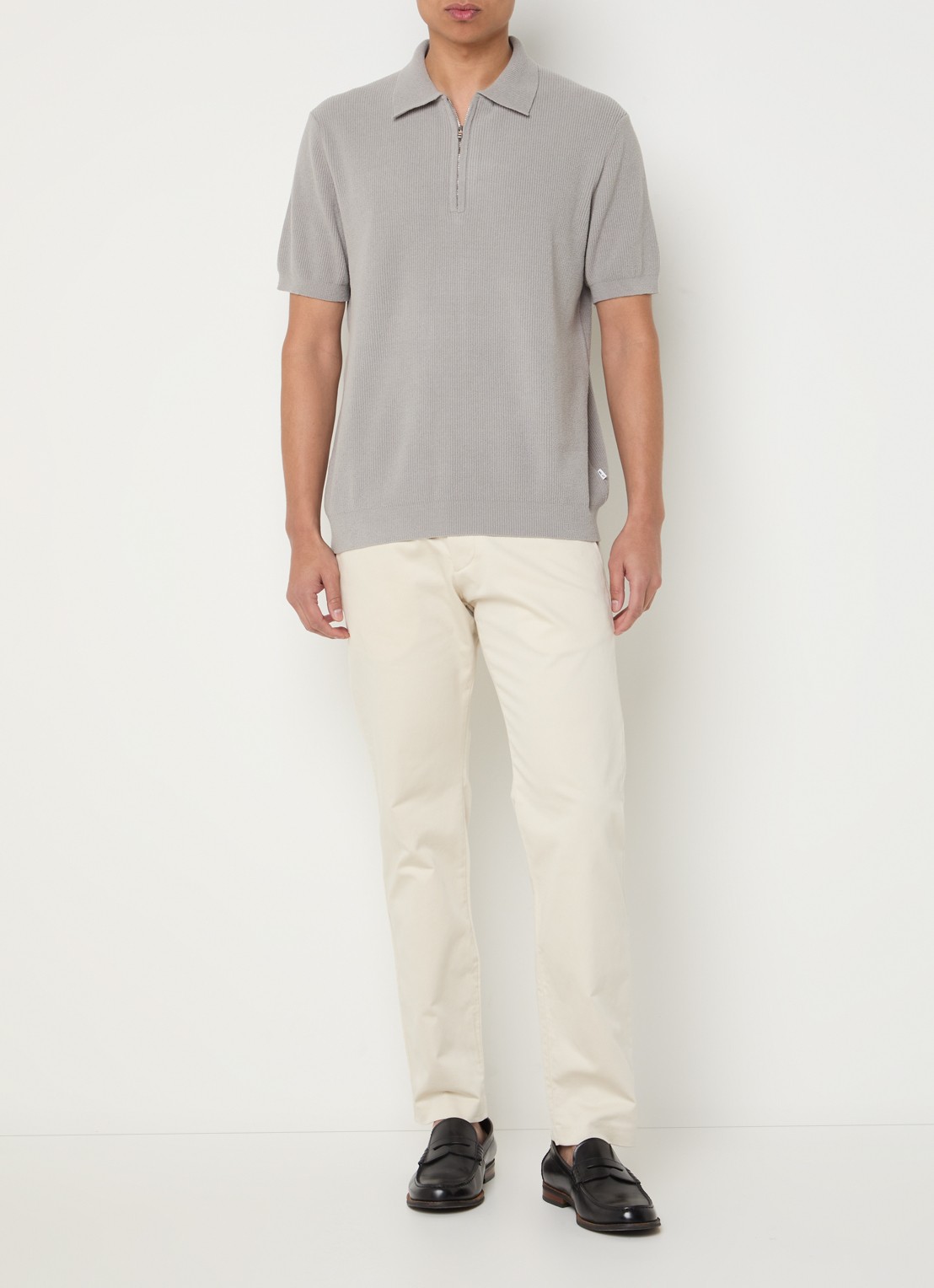 NN.07 Danny ribgebreide regular fit polo met halve rits - voorkant 4 grijs