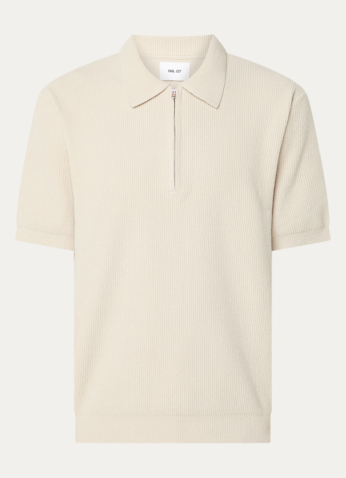 NN.07 Danny ribgebreide regular fit polo met halve rits - voorkant 2 beige