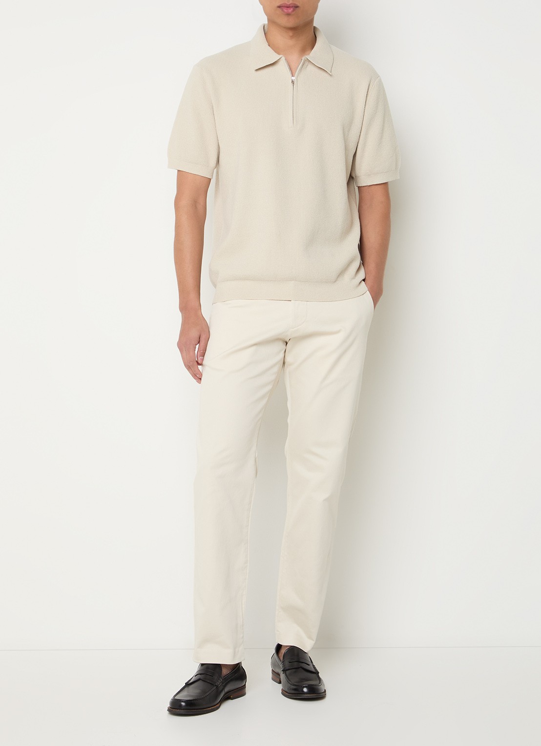 NN.07 Danny ribgebreide regular fit polo met halve rits - voorkant 3 beige