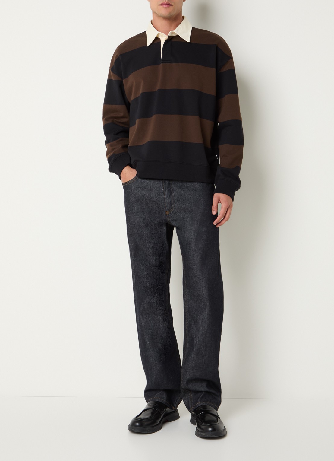 NN.07 David sweater met streepprint - voorkant 4 bruin