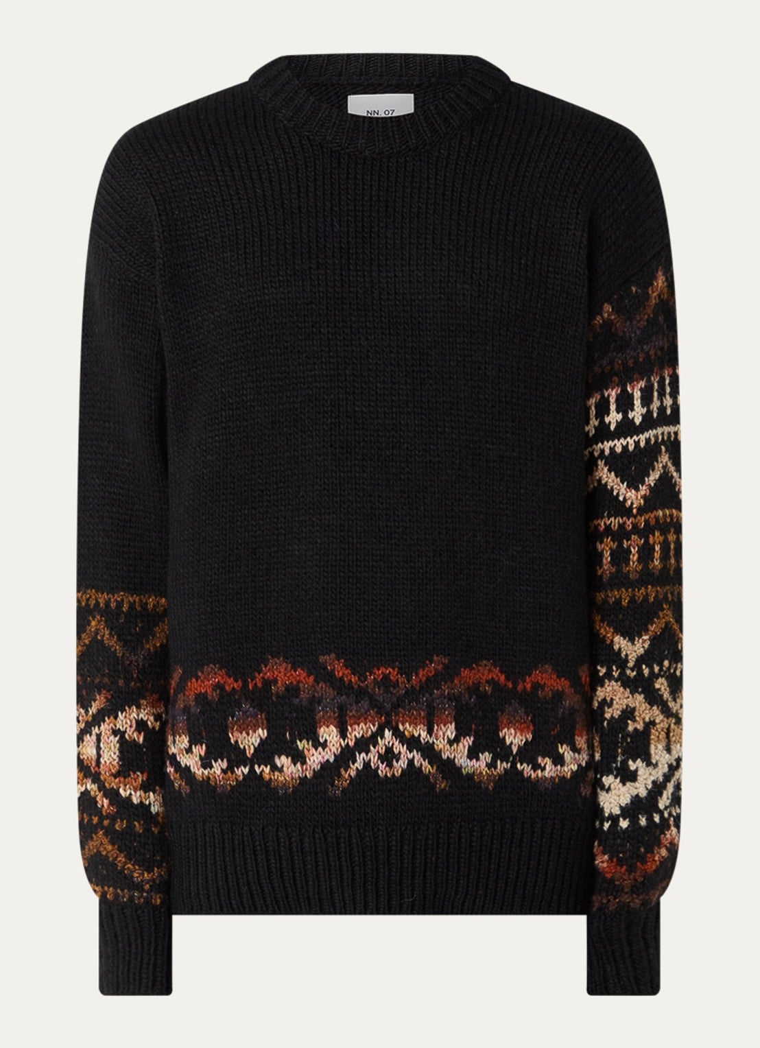 NN.07 Emil grofgebreide trui in alpaca wolblend met ingebreid patroon - voorkant 2 zwart