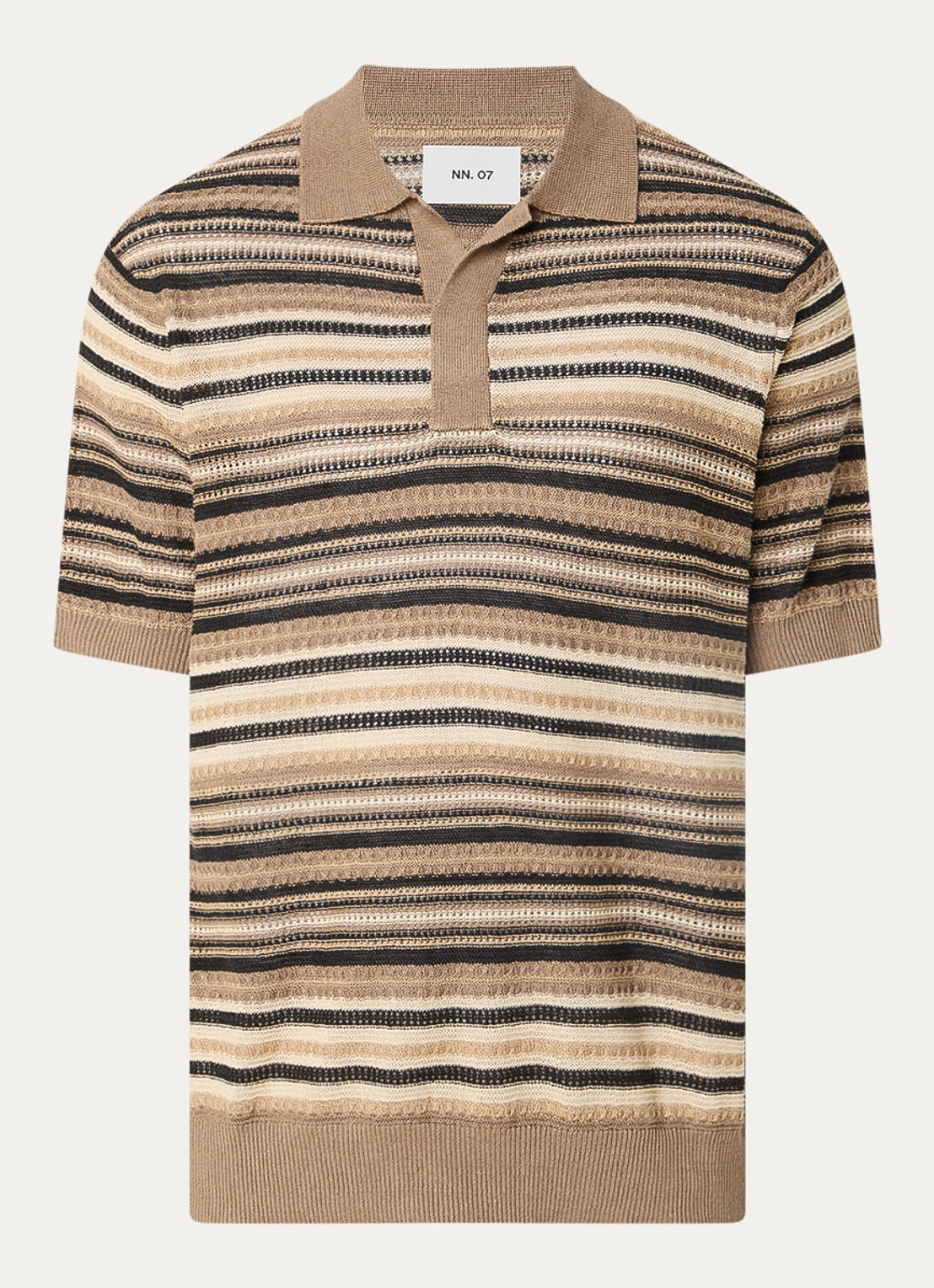 NN.07 Fijngebreide polo met streepprint - voorkant beige