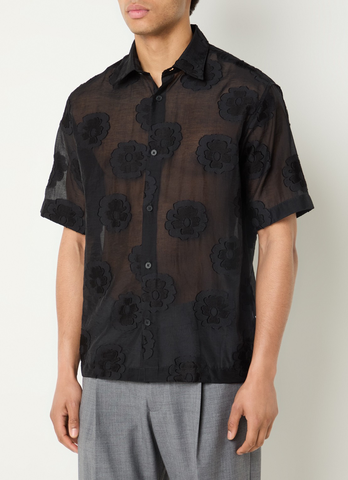 NN.07 Freddy overhemd met bloemenprint - detail zwart