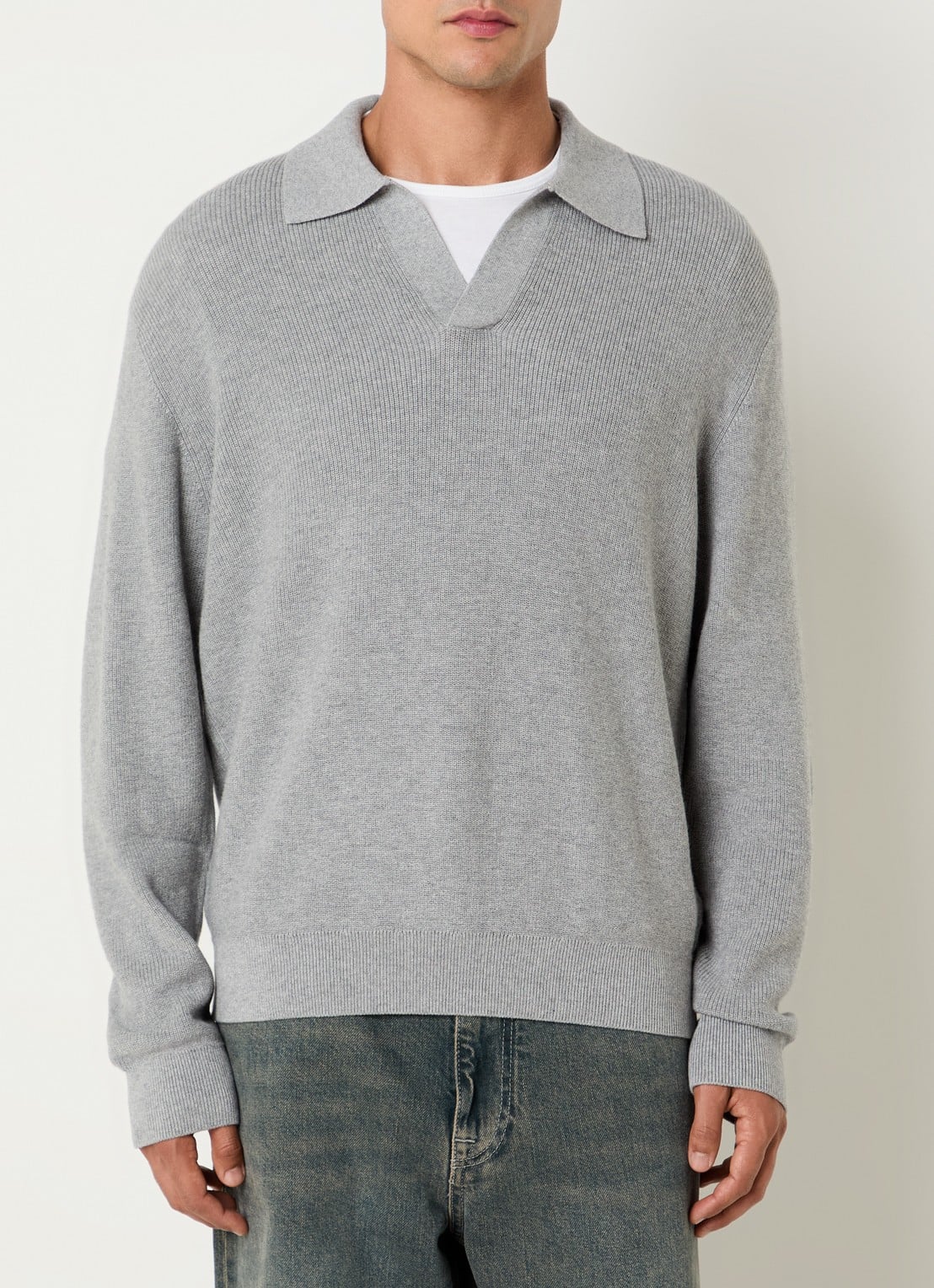 NN.07 Hope regular fit polo met ribstructuur - detail grijsmele