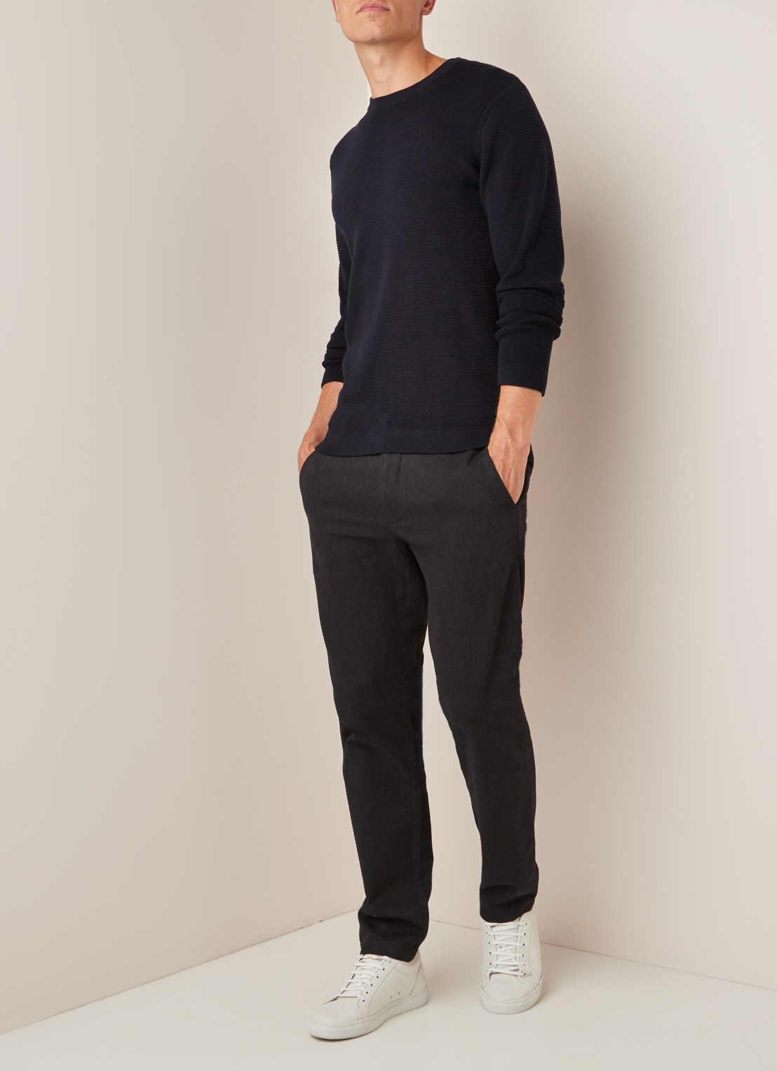 NN.07 Julian pullover van katoen met structuur - voorkant 3 donkerblauw