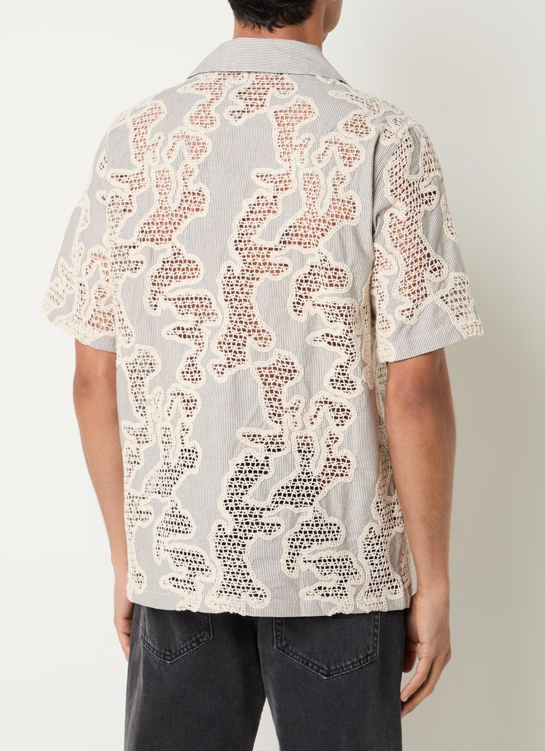 NN.07 Julio overhemd met streepprint van broderie - achterkant 3 lichtgrijs