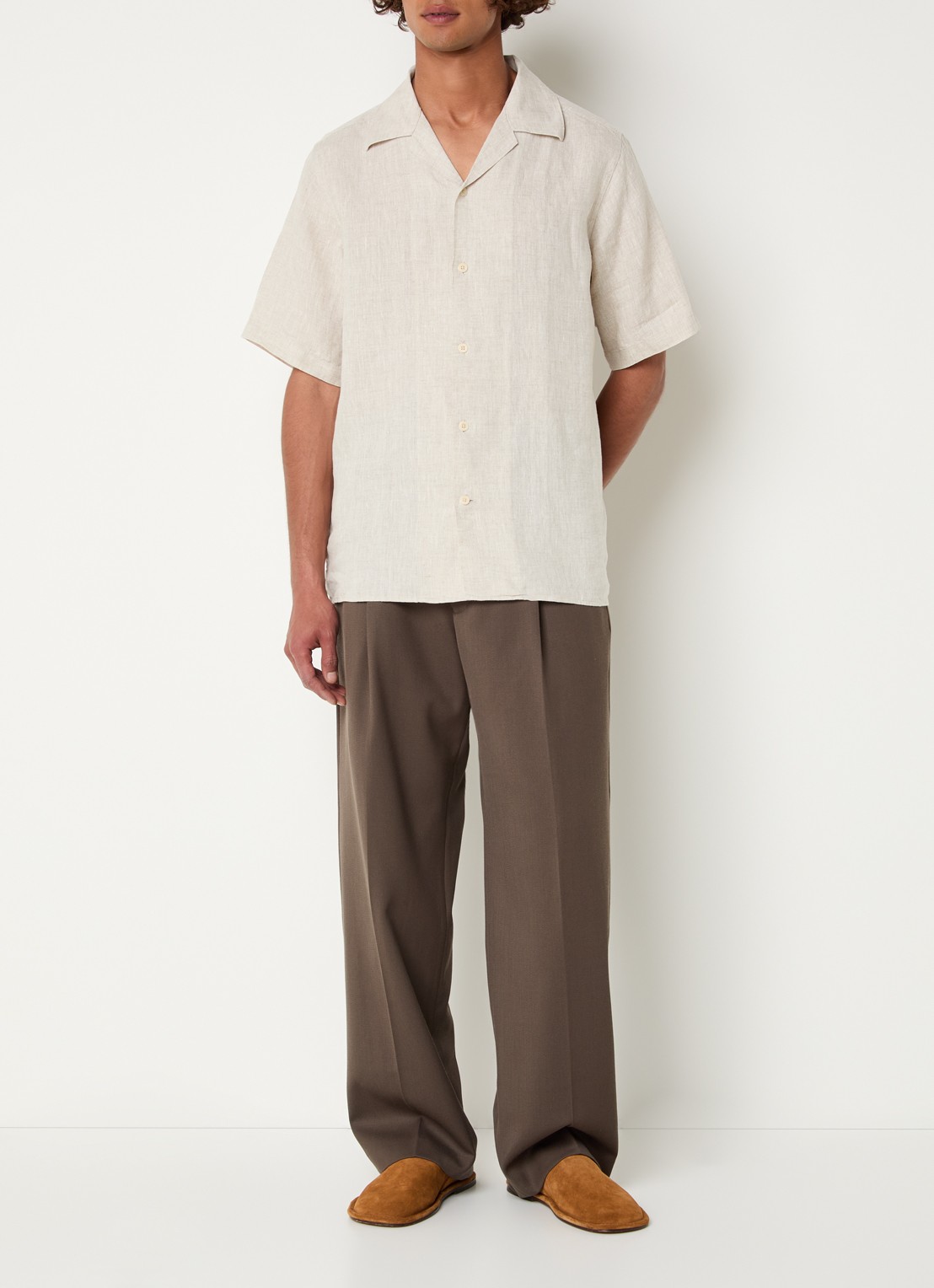 NN.07 Julio regular fit overhemd van linnen - voorkant 4 beige