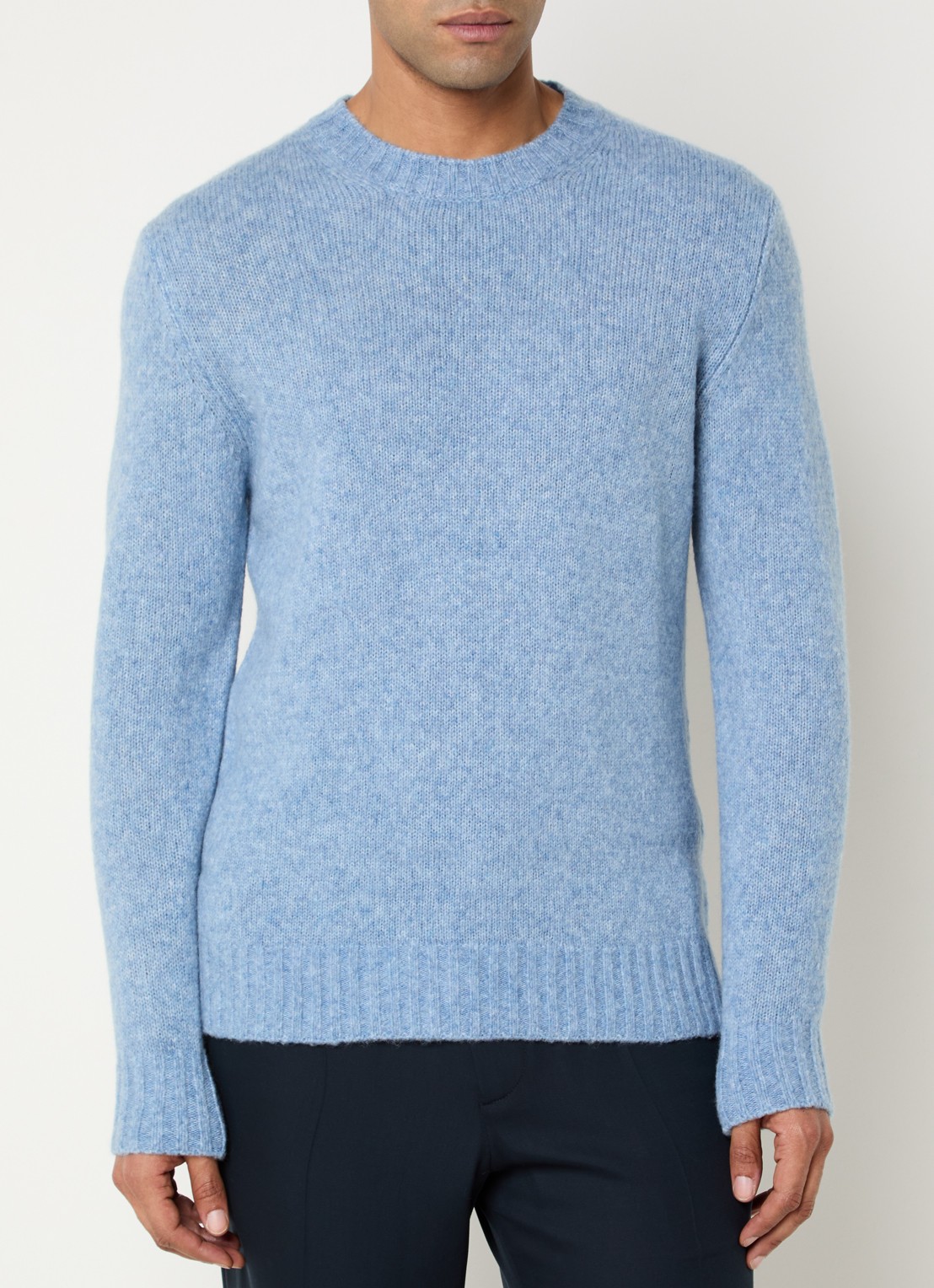 NN.07 Lee fijngebreide pullover in merino wolblend - detail 3 staalblauw
