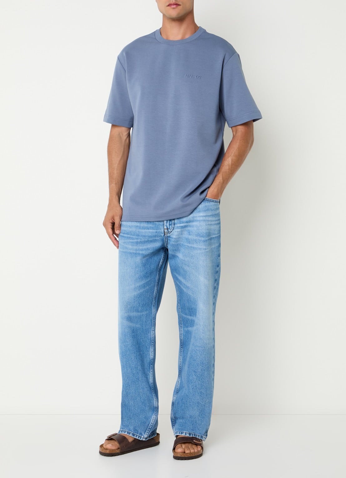 NN.07 Nat T-shirt met ronde hals - voorkant 4 staalblauw