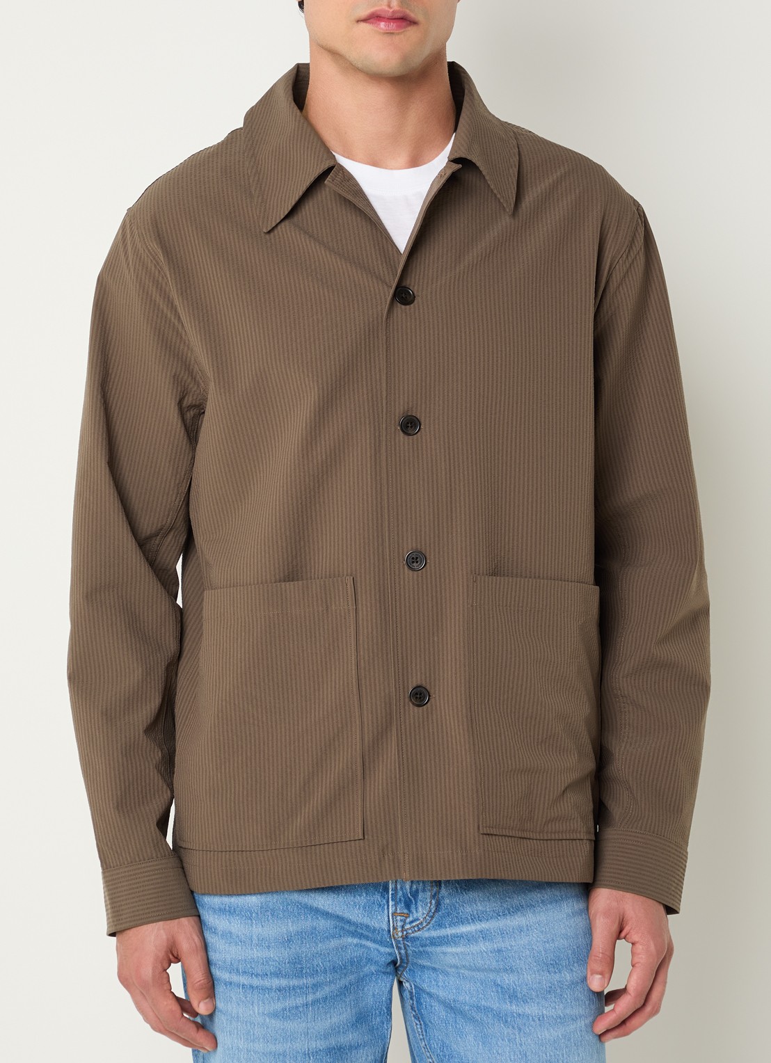 NN.07 Overshirt met opgestikte zakken - detail lichtbruin