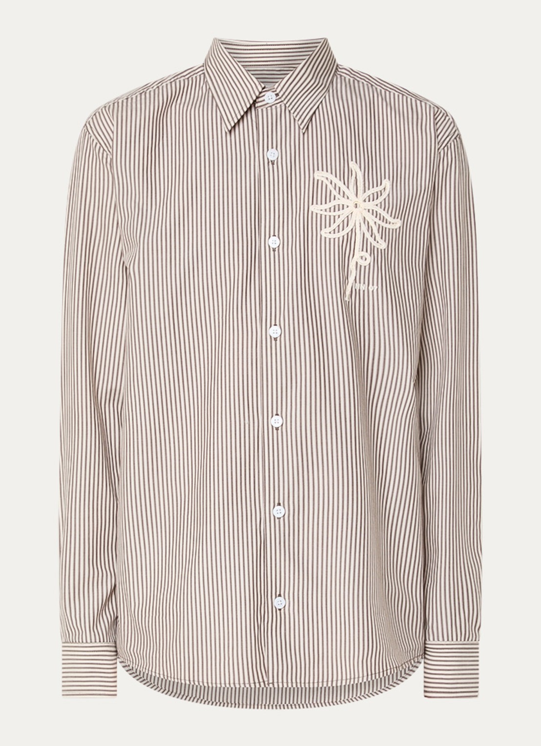 NN.07 Quinsy regular fit overhemd met streepprint en borduring - voorkant 2 donkerbeige