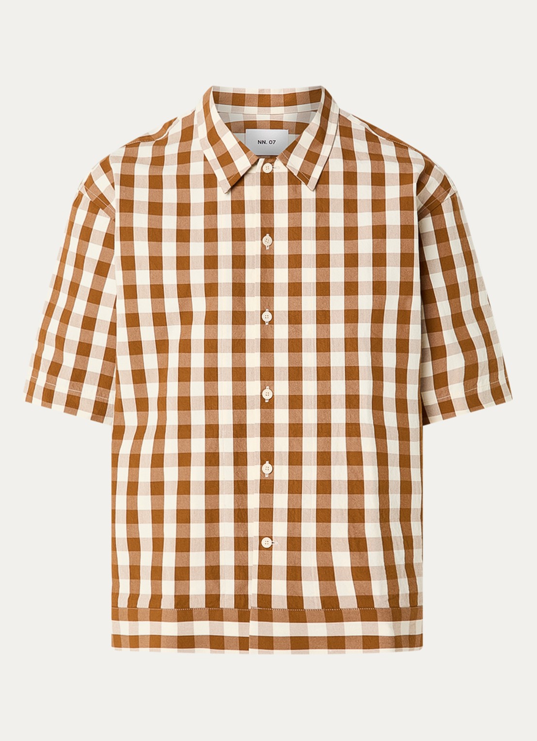 NN.07 Regular fit overhemd met ruitdessin - voorkant bruin
