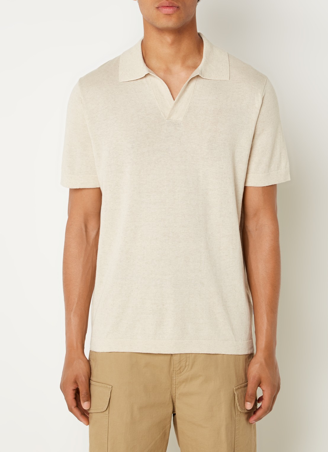 NN.07 Ryan regular fit polo in linnenblend - detail 4 donkerbeige