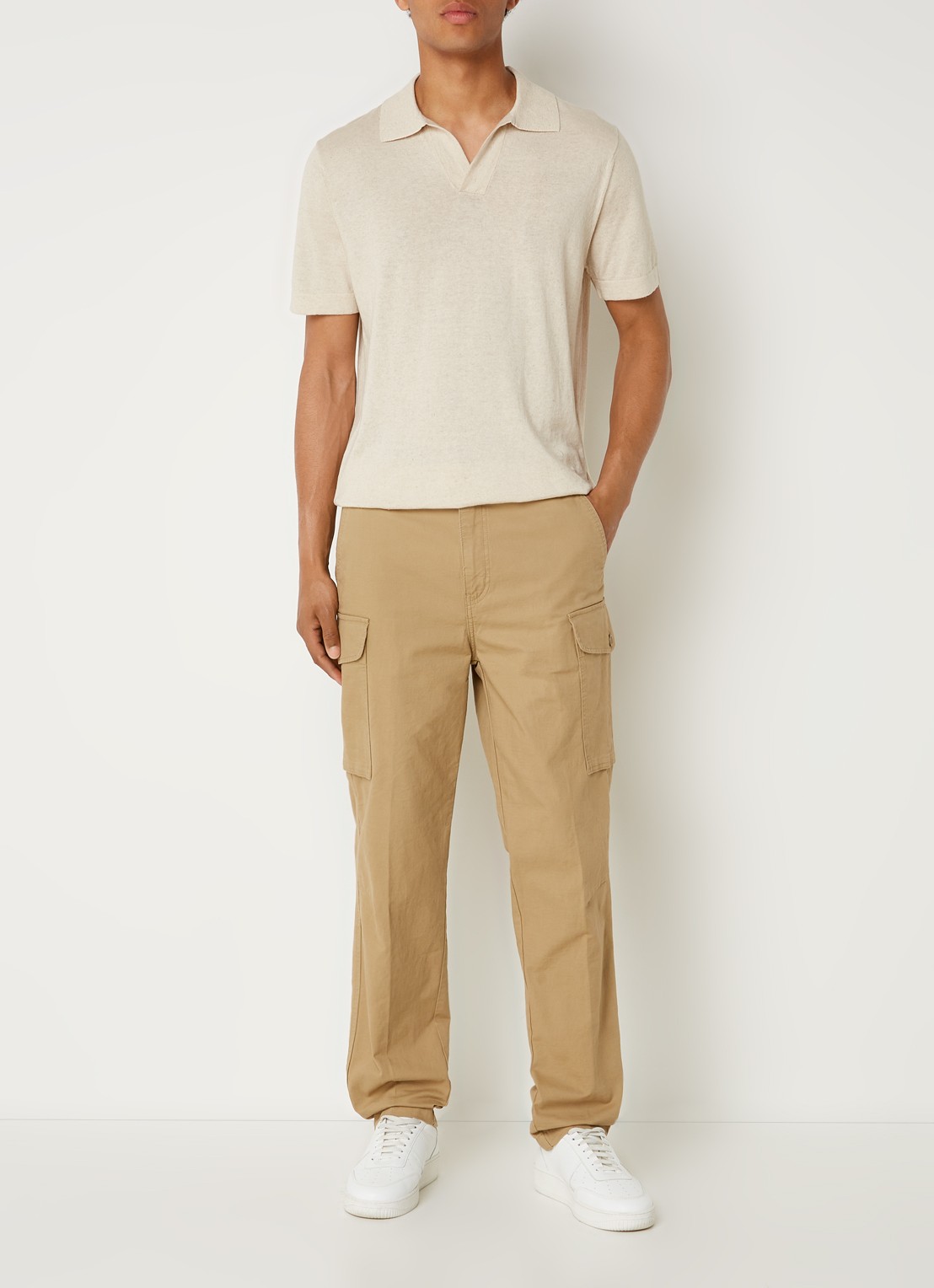NN.07 Ryan regular fit polo in linnenblend - voorkant 3 donkerbeige