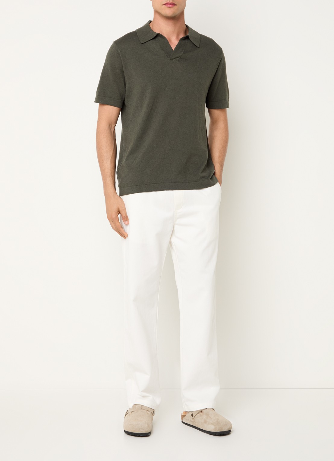NN.07 Ryan regular fit polo in linnenblend - voorkant 3 groen