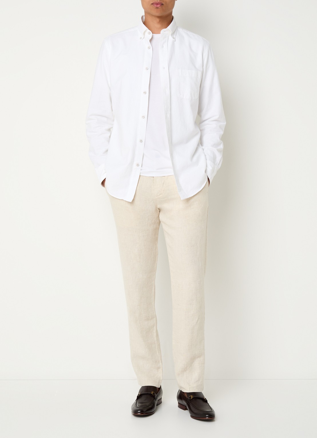 NN.07 Theo slim fit broek van linnen met steekzakken - voorkant 5 beige
