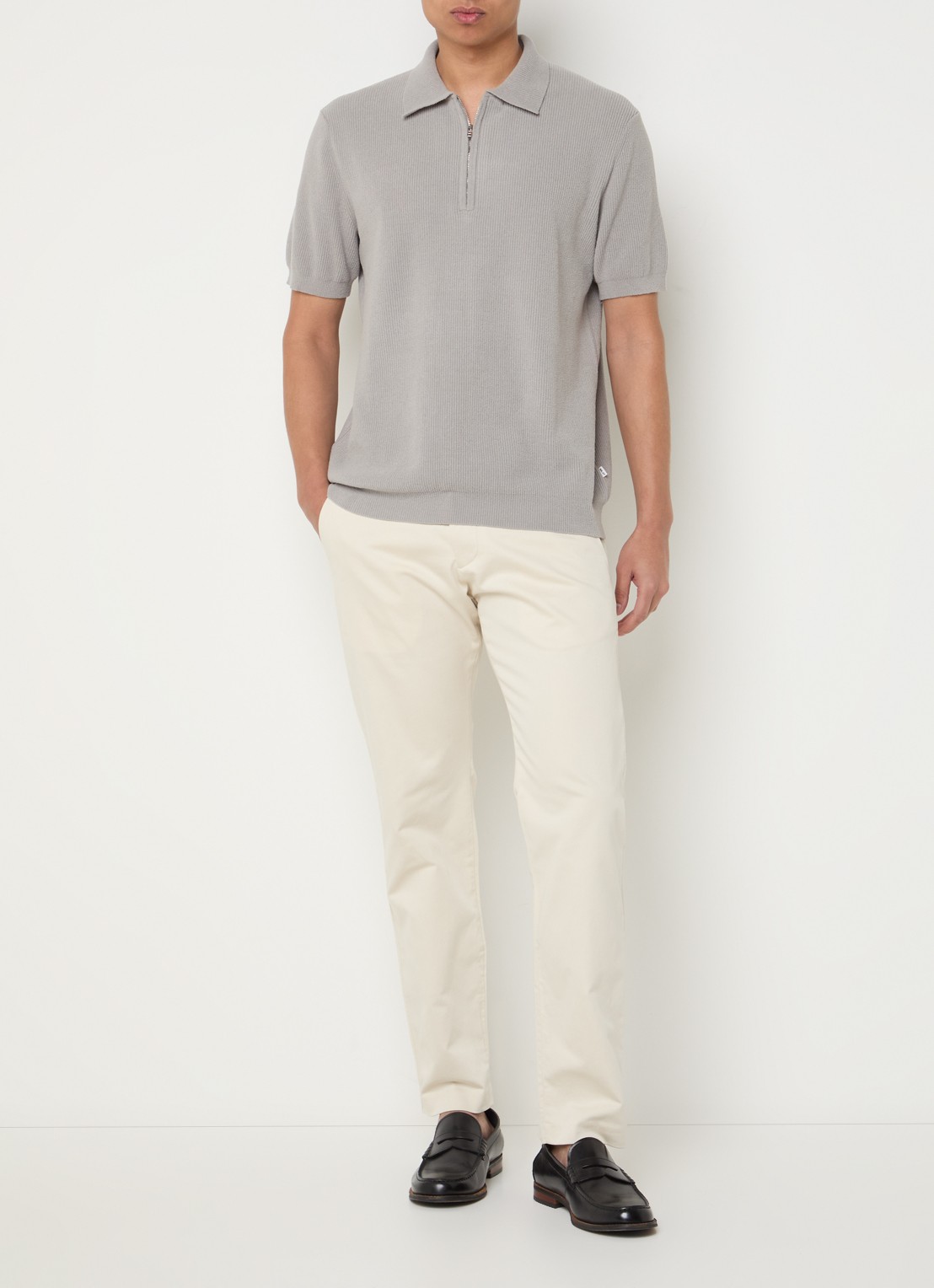 NN.07 Theo slim fit chino van  katoen met steekzakken - voorkant 5 creme