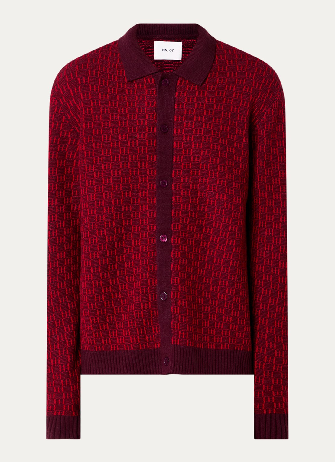 NN.07 Thor fijngebreid vest met ingebreid patroon - voorkant rood