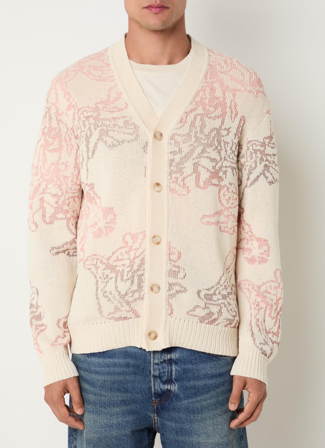NN.07 Viggo fijngebreid vest met print - detail ivoor